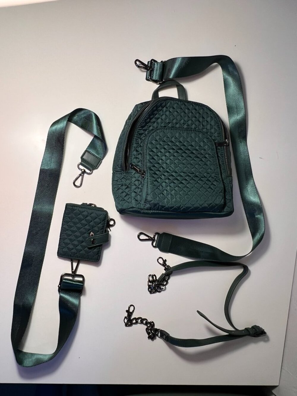 NEW - Cynthia Rowley quilted green Mini Backpack and Cardholder